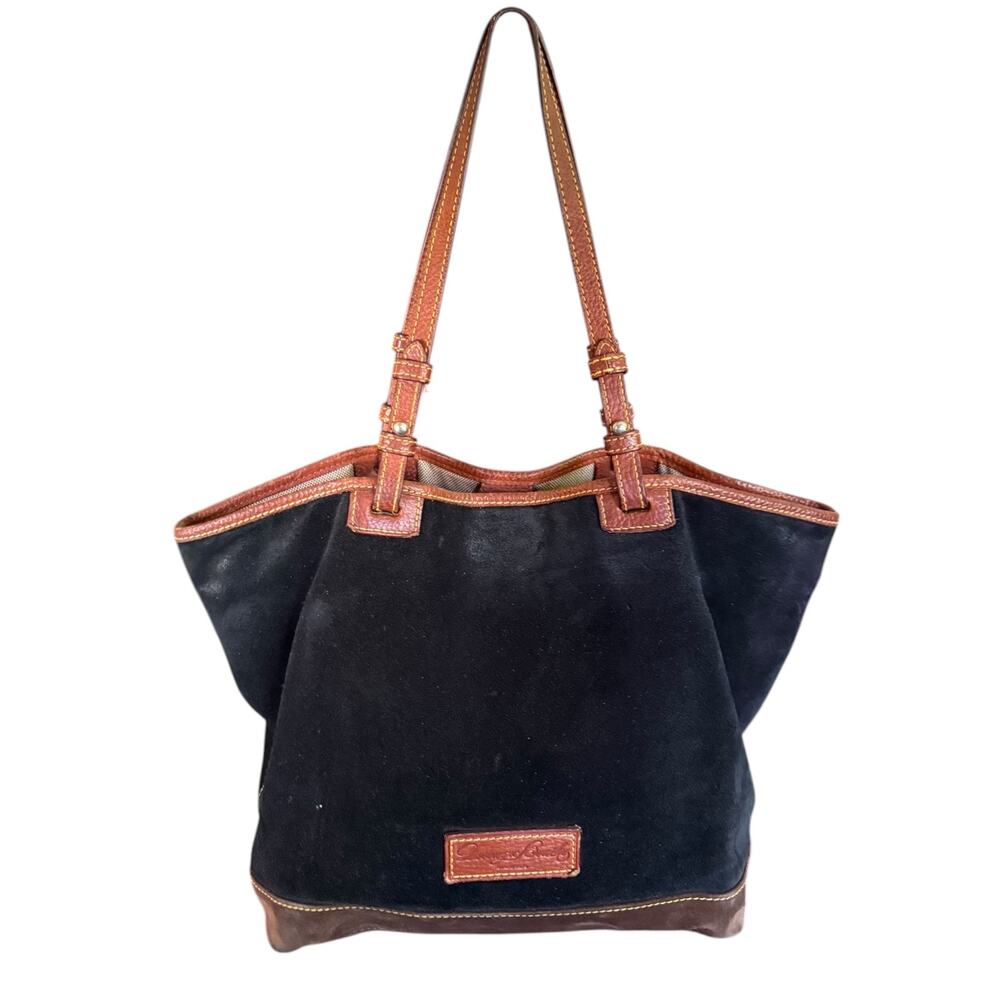 Dooney & Bourke Black Brown Suede Leather Tote Purse